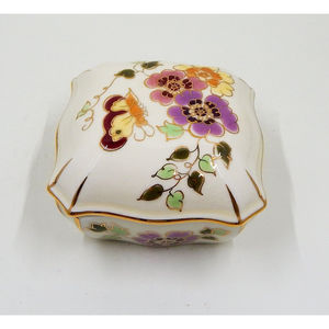 Zsolnay Porcelain Butterfly Ivory Covered Dish Gold Trimmed Floral Hand-Painted